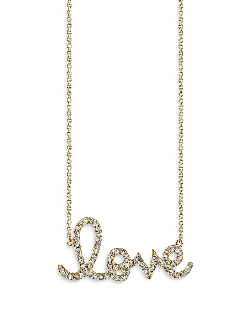 Sydney Evan 14K Gold Diamond Large Love Script Pendant Necklace