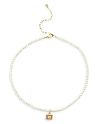 Sydney Evan Wicked x Sydney Evan 14K Yellow Gold Pink Sapphire Luggage Charm Freshwater Pearl Necklace, 16