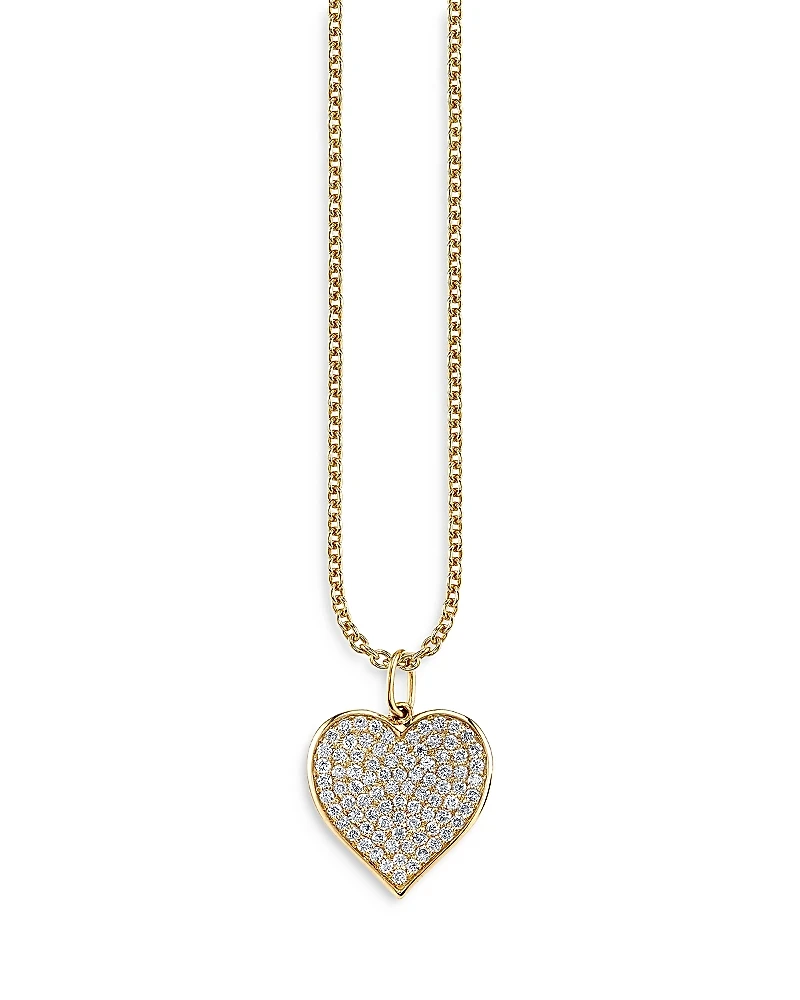Sydney Evan 14K Yellow Gold Diamond Large Pave Heart Pendant Necklace, 16