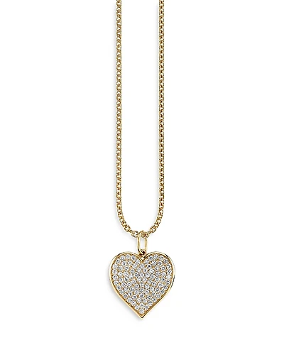 Sydney Evan 14K Yellow Gold Diamond Large Pave Heart Pendant Necklace, 16
