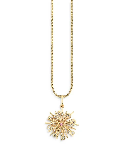 Wicked x Sydney Evan 14K Yellow Gold Glinda Wand Diamond & Pink Sapphire Burst Charm Necklace, 18"