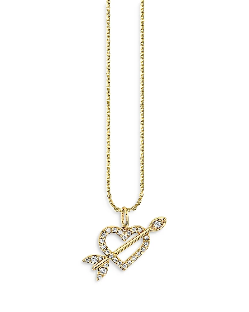 Sydney Evan 14K Yellow Gold Arrow Through the Heart Charm Necklace, 18