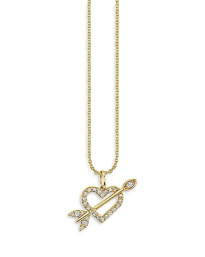 Sydney Evan 14K Yellow Gold Arrow Through the Heart Charm Necklace, 18
