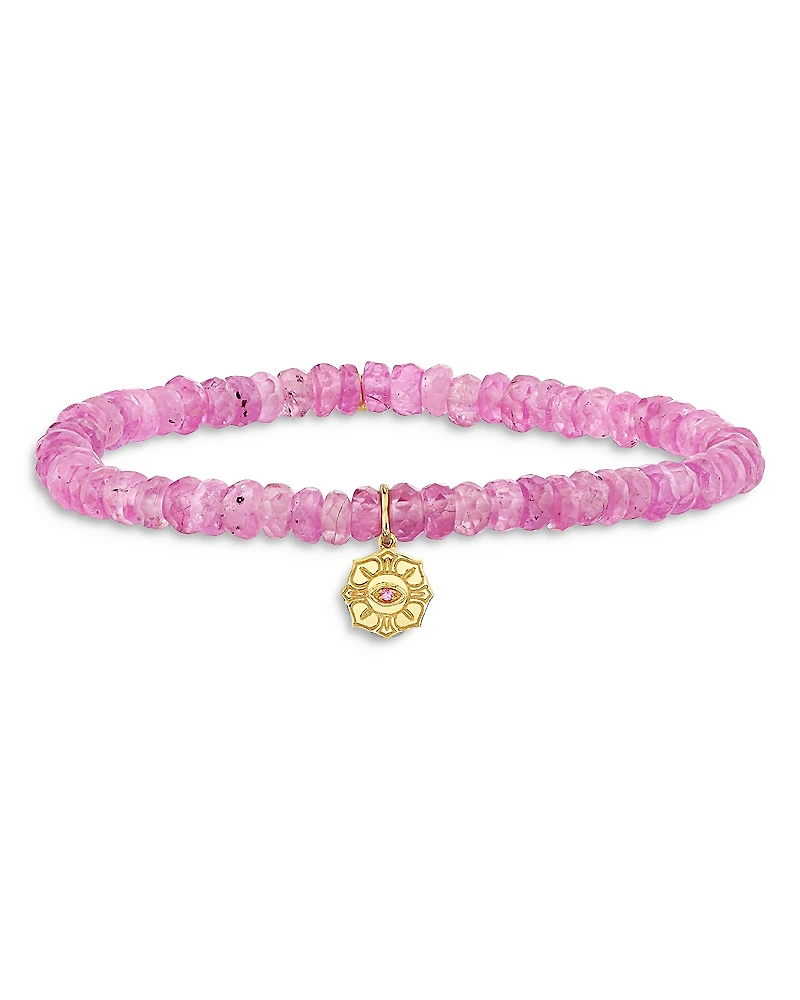 Sydney Evan Wicked x Sydney Evan 14K Yellow Glinda Pure Flower Charm Pink Beaded Bracelet