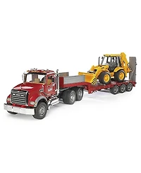 Bruder 1/16 Mack Granite Flatbed Truck w/ Low Loader & Loader Backhoe - Ages 5-7