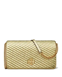 Tory Burch Kira Metallic Moto Quilted Leather Chain Wallet
