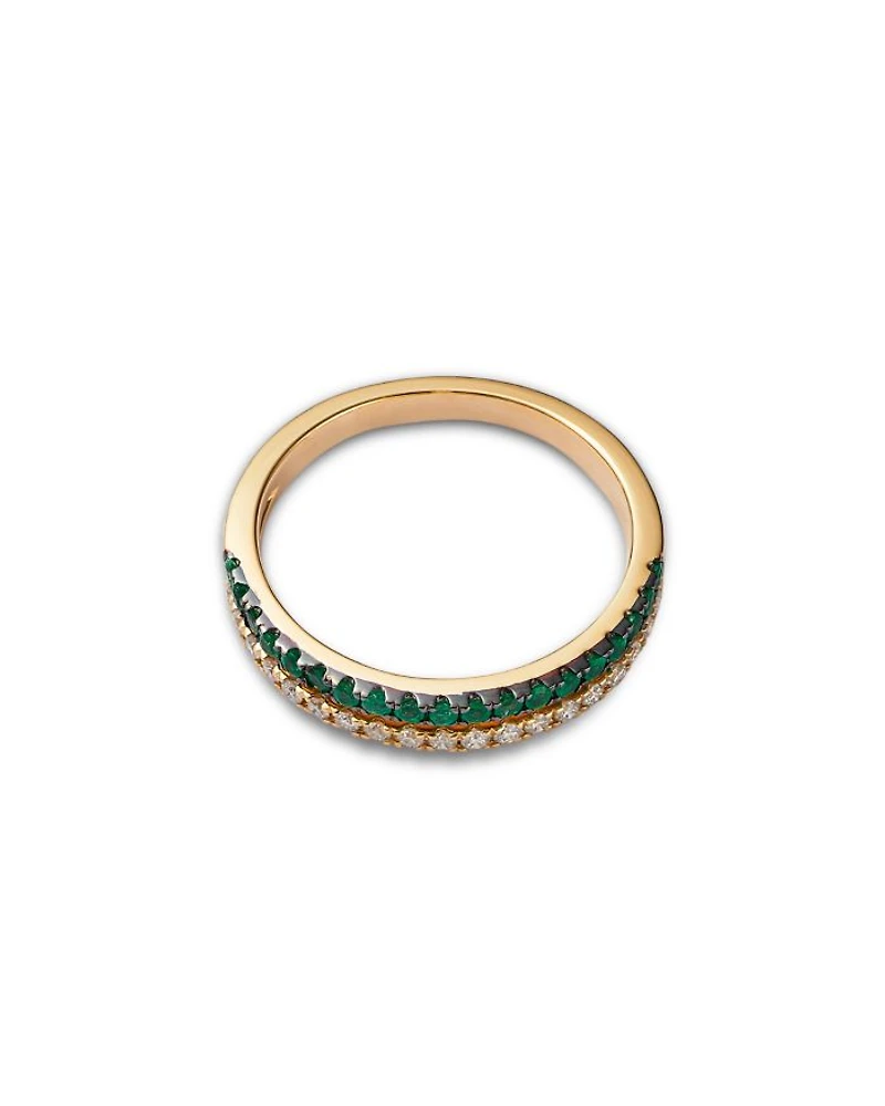 Gemstone & Diamond Double Row Band in 14K Yellow Gold