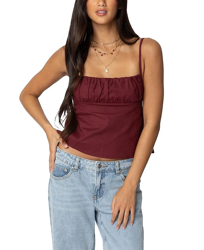 Edikted Linen Look Open Back Top