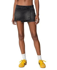 Edikted Asymmetric Denim Wrap Skort