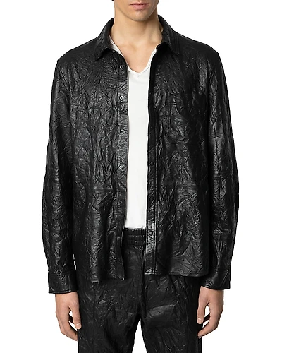 Zadig & Voltaire Serge Pocket Crinkle Leather Button Down Shirt