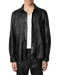 Zadig & Voltaire Serge Pocket Crinkle Leather Button Down Shirt