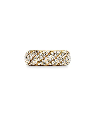 Sculpted Cable Band Ring 18K Yellow Gold with Pavé Diamonds