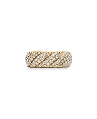 Sculpted Cable Band Ring 18K Yellow Gold with Pavé Diamonds