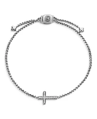 Petite Pavé Cross Chain Bracelet in Sterling Silver with Diamonds, 1.7mm