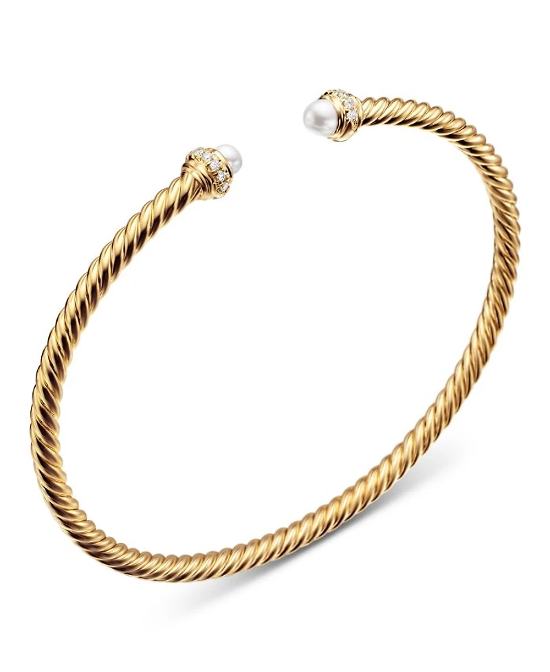 18K Yellow Gold Cablespira® Bracelet with Cultured Freshwater Pearls & Diamonds