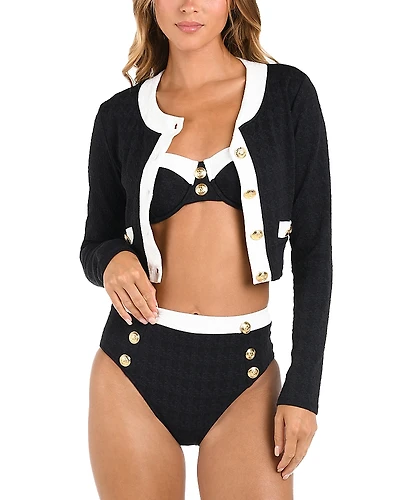 L'Agence Adaline Color Blocked Swim Cover-Up Cardigan