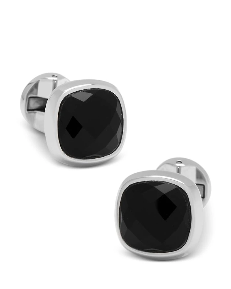 Faceted Onyx Cushion Stainless Steel Stud Set