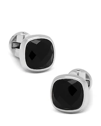 Faceted Onyx Cushion Stainless Steel Stud Set
