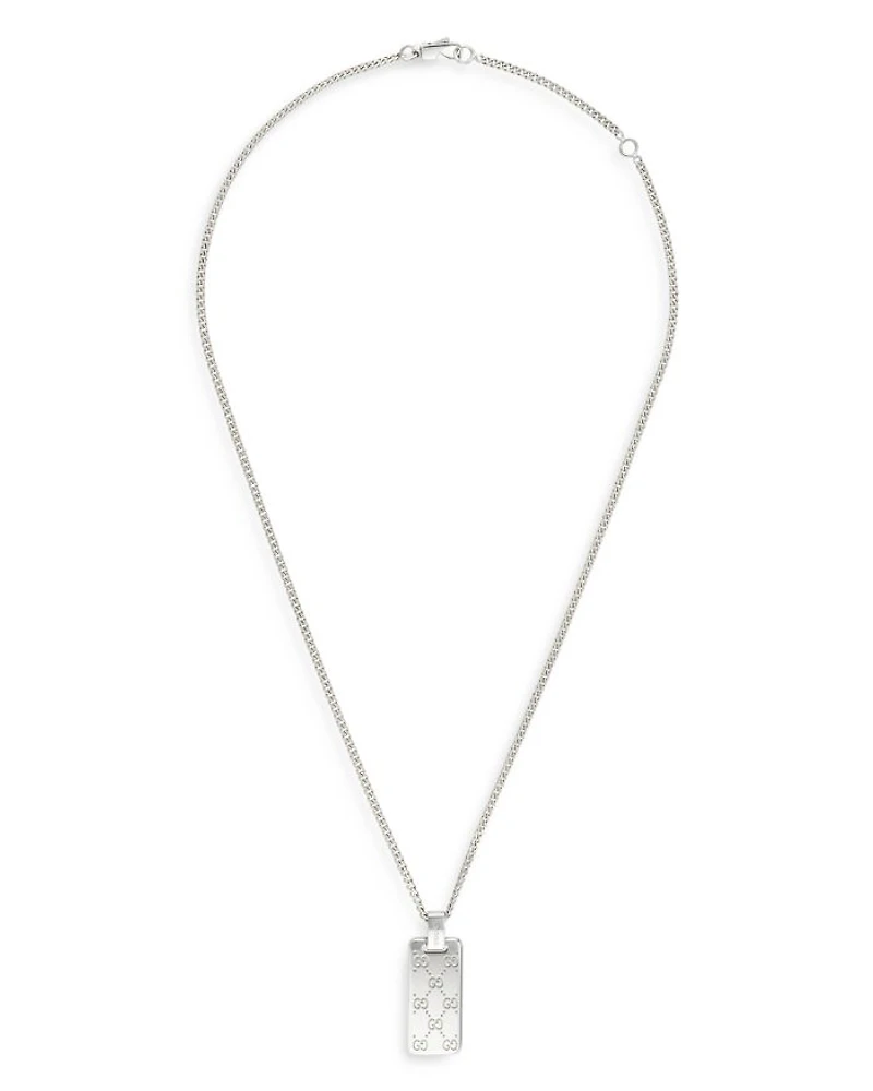 Sterling Silver Gucci Signature Logo Dog Tag Pendant Necklace, 19.5-21.6"