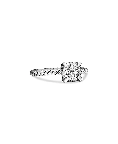 David Yurman Sterling Silver Petite Chatelaine Diamond Pave Cable Ring