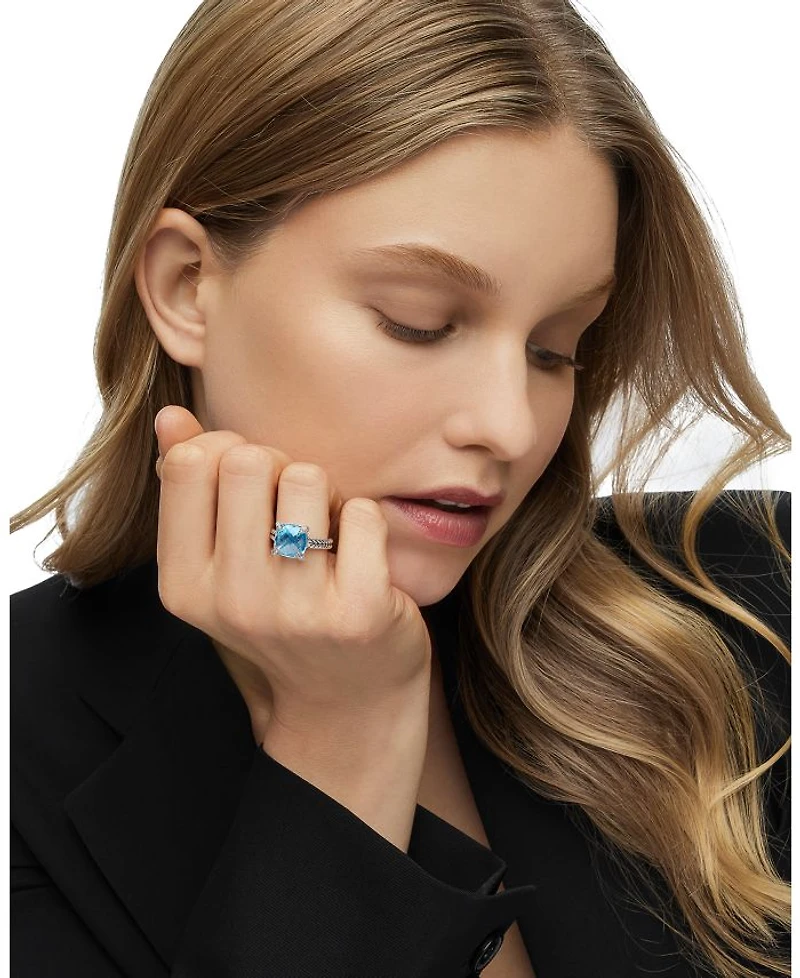 Sterling Silver Châtelaine Ring with Gemstones & Diamonds, 11mm