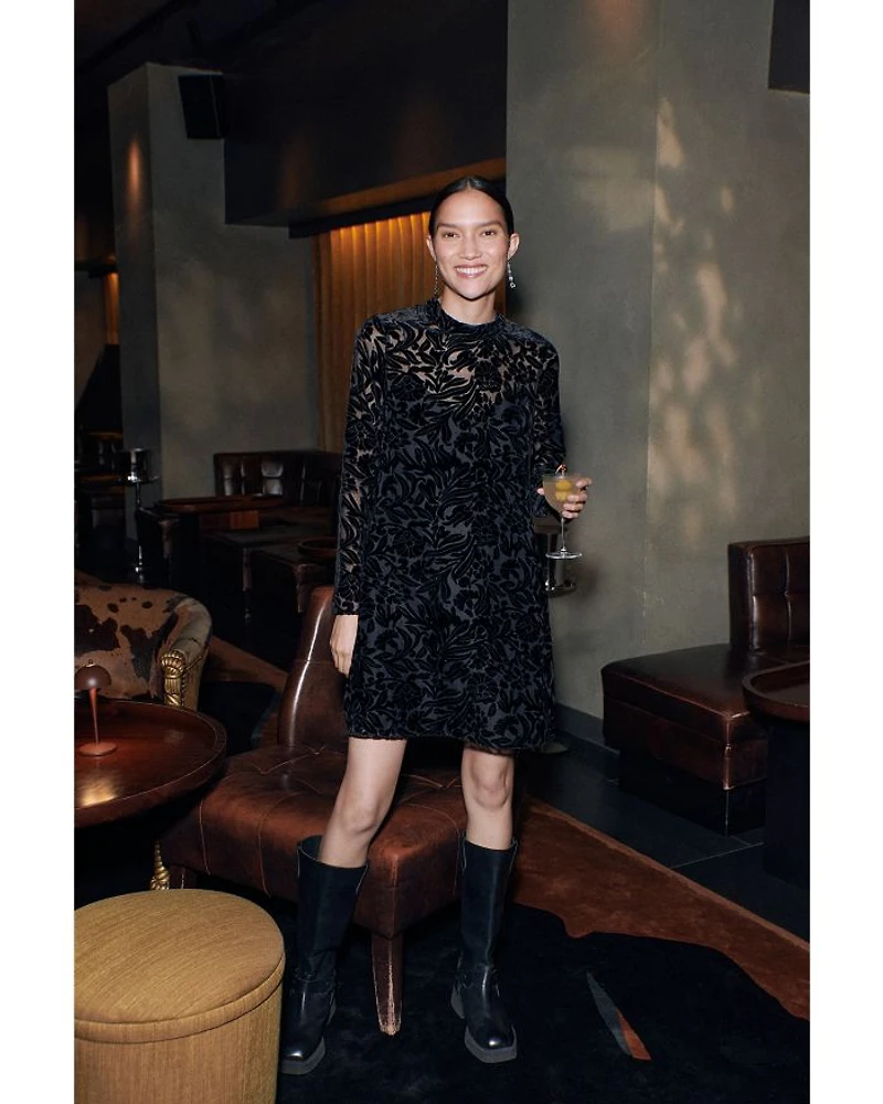 Embellished Floral Velvet Dress
