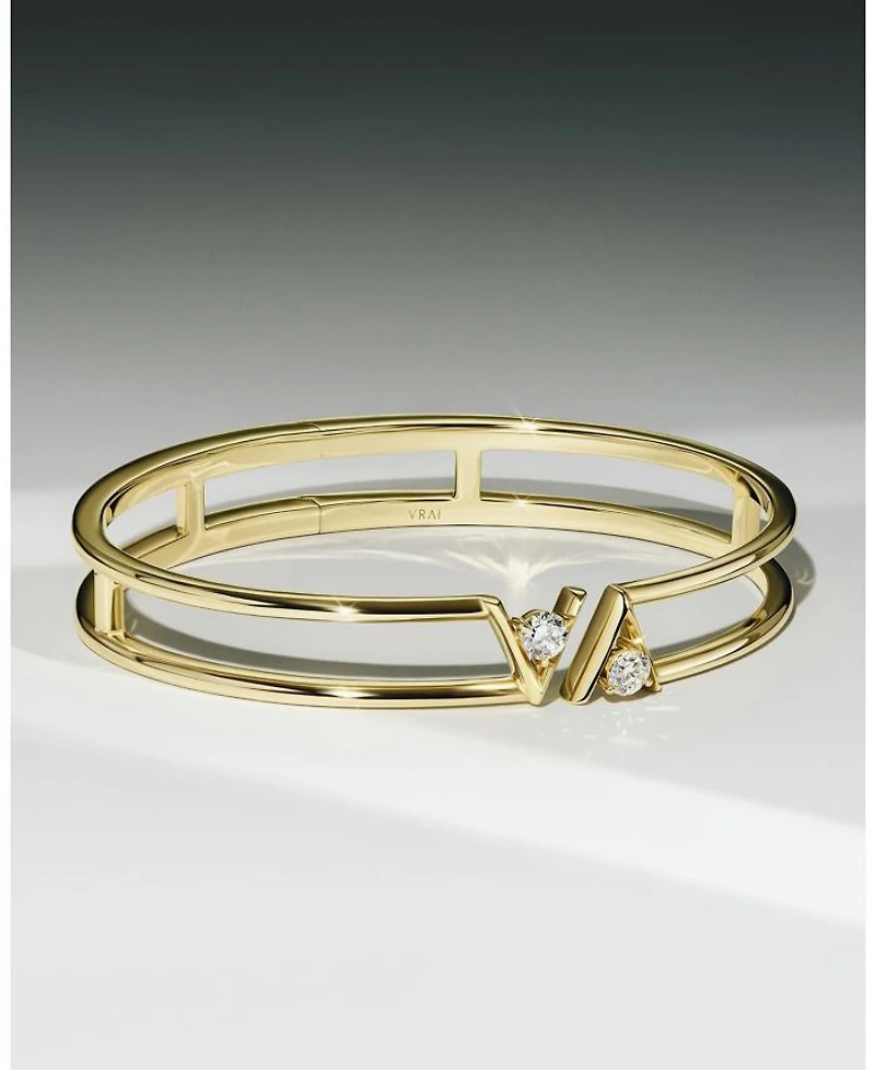 V Double Row Plain Bangle Bracelet in 14K Yellow Gold, .50ctw Round Brilliant Lab Grown Diamonds