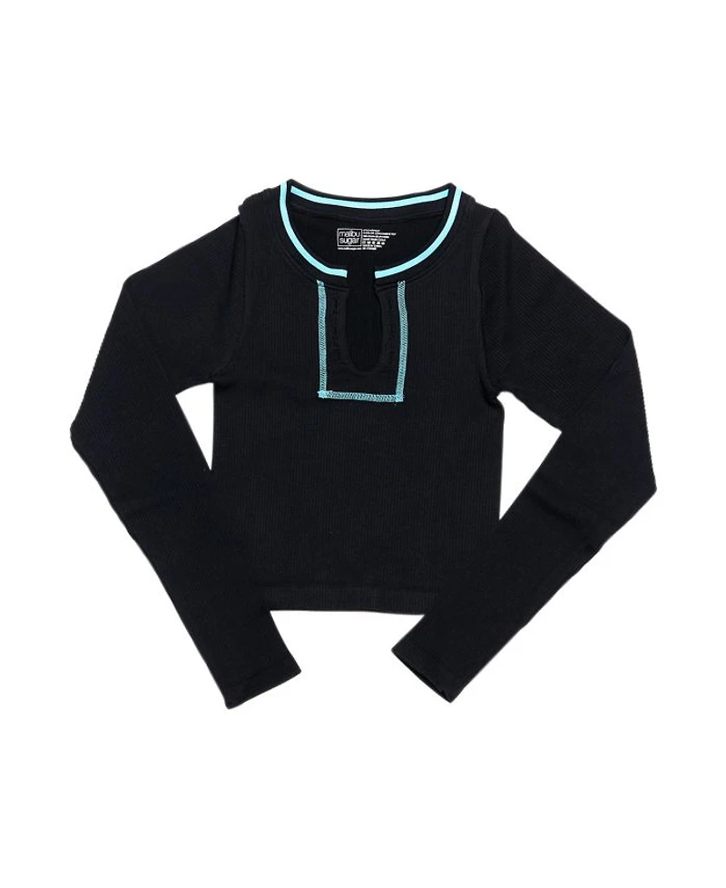 Girls' Long sleeve Ribbed Seamless Top with Contrast Stitching - Big Kid
