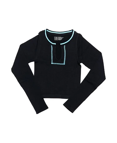 Girls' Long sleeve Ribbed Seamless Top with Contrast Stitching - Big Kid