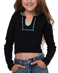 Malibu Sugar Girls' Long Sleeve Ribbed Seamless Top with Contrast Stitching - Big Kid