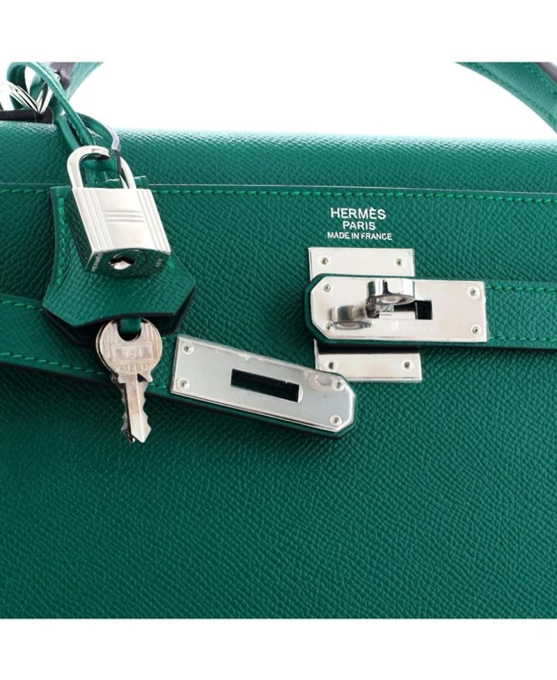 Kelly 32 Handbag Green Epsom with Palladium Hardware