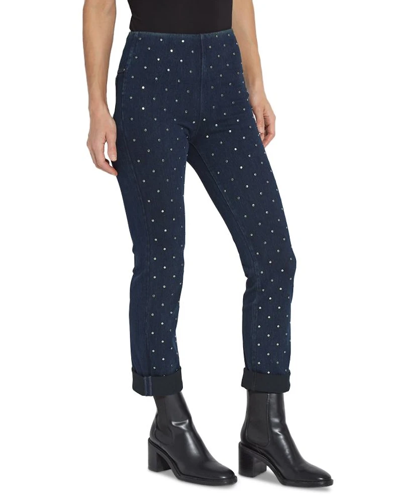 Studded High Rise Boyfriend Jeans Indigo