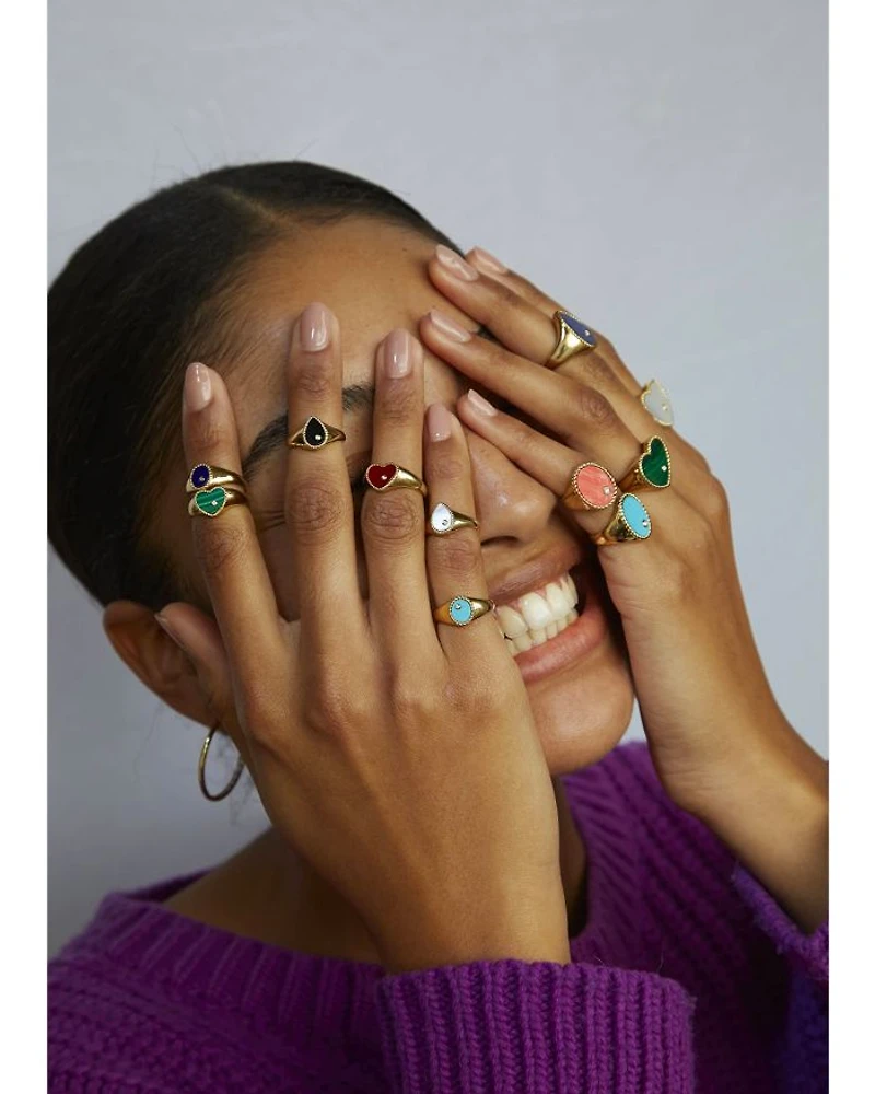 9K Yellow Gold Diamond & Malachite Heart Signet Ring
