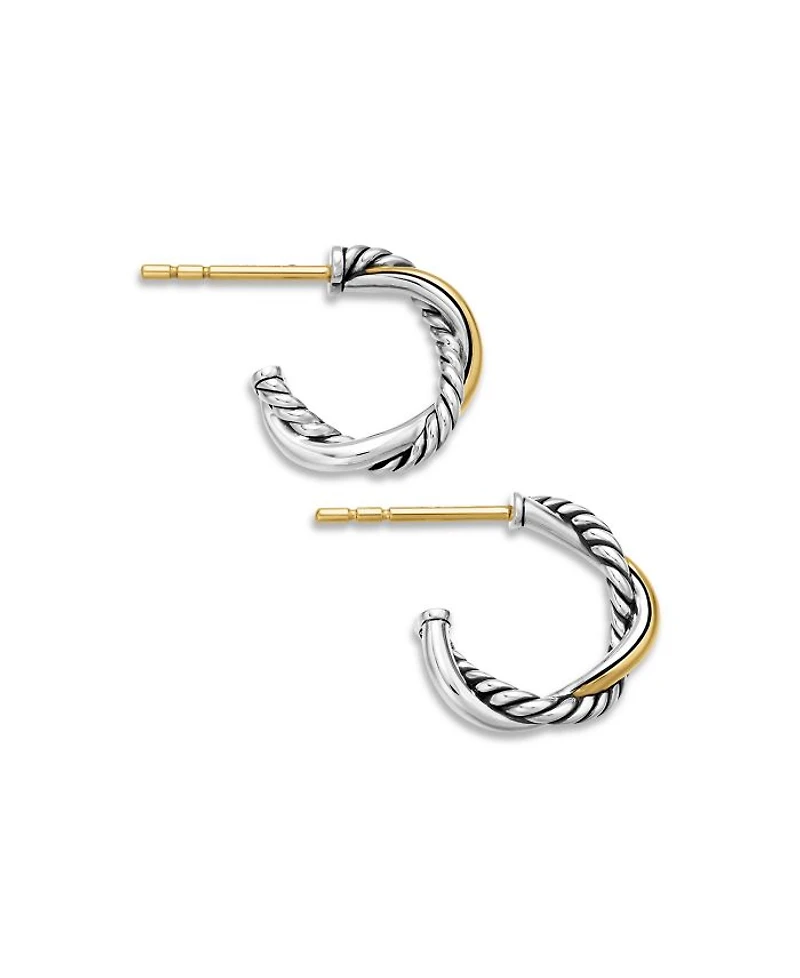 Petite Infinity Huggie Hoop Earrings in Sterling Silver with 14K Yellow Gold