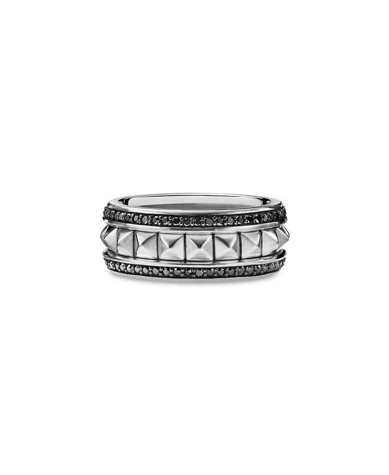 Men's Sterling Silver Pyramid Band with Black Diamonds