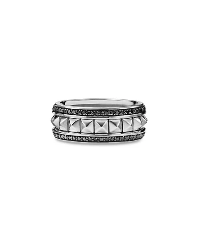 Men's Sterling Silver Pyramid Band with Black Diamonds