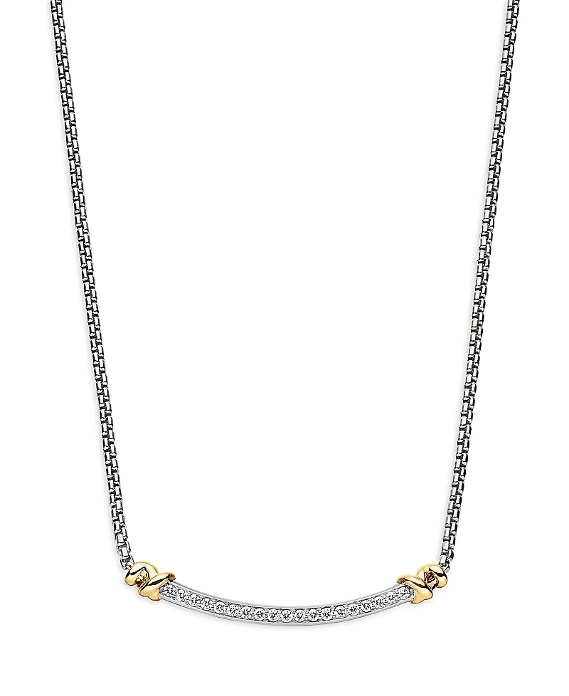 David Yurman Sterling Silver Petite Helena Station Necklace with 18K Yellow Gold & Diamonds, 17