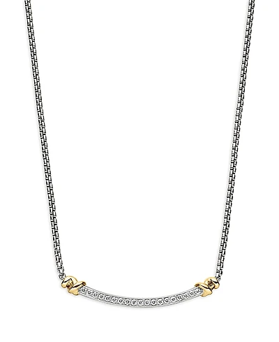 David Yurman Sterling Silver Petite Helena Station Necklace with 18K Yellow Gold & Diamonds, 17