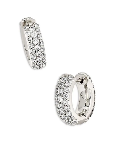 Mikki Pavé Huggie Hoop Earrings in Rhodium Plated
