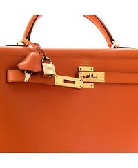 Kelly 32 Handbag Orange Box Calf with Gold Hardware