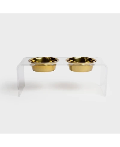 Medium Clear Double Bowl Pet Feeder, 2 Quart Bowls