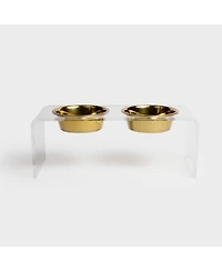 Medium Clear Double Bowl Pet Feeder, 2 Quart Bowls