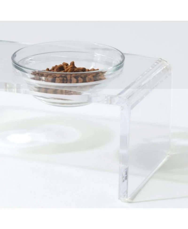Small Clear Double Glass Bowl Pet Feeder, 1 Quart Bowls