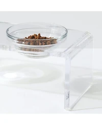 Small Clear Double Glass Bowl Pet Feeder, 1 Quart Bowls