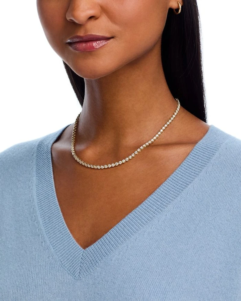 Diamond Crown Set Tennis Necklace 14K Yellow Gold and White Gold, 10.0 tcw