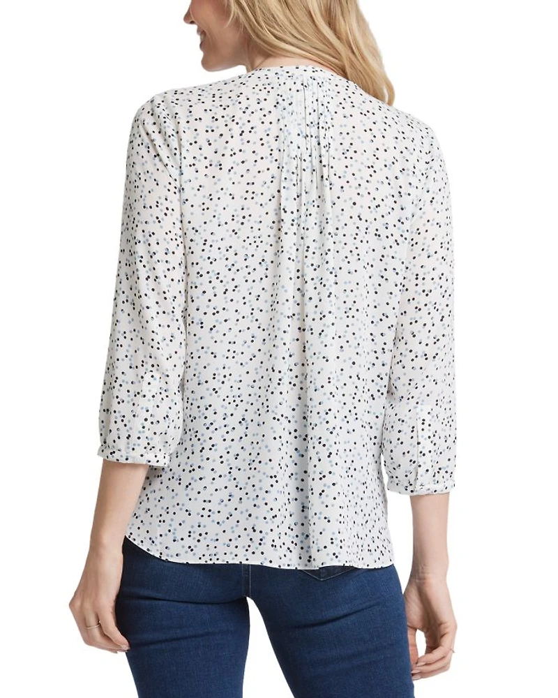 Three Quarter Sleeve Printed Pintucked Back Blouse