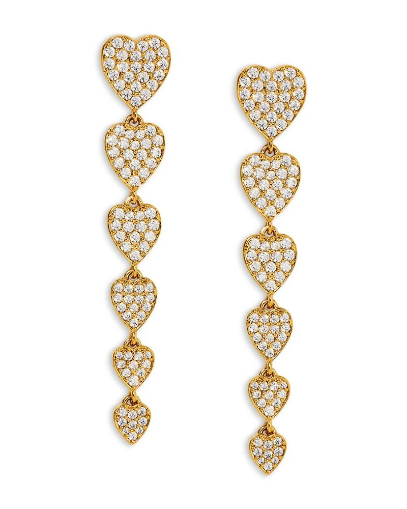 Real Love Pavé Heart Linear Drop Earrings in 18K Gold Plated