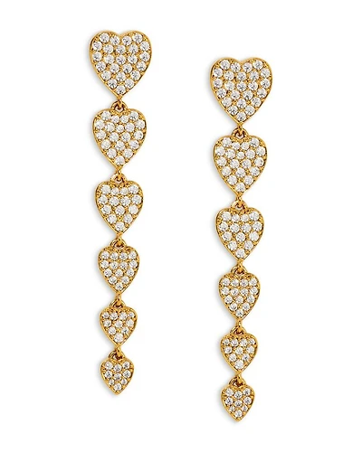Real Love Pavé Heart Linear Drop Earrings in 18K Gold Plated