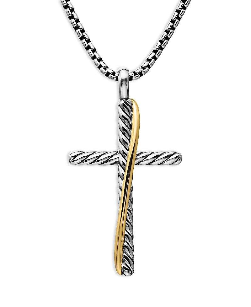 David Yurman Sterling Silver & 18K Yellow Gold Crossover Cross Necklace, 17