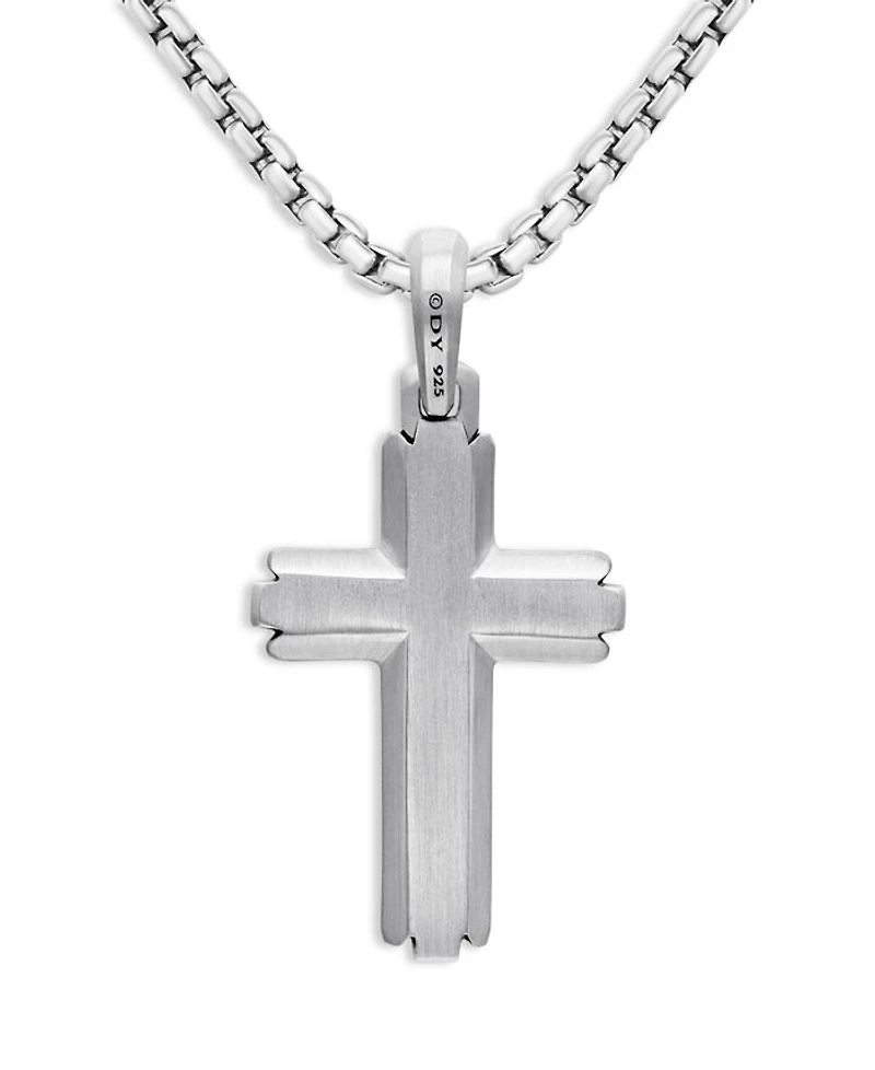 Men's Deco Cross Pendant in Sterling Silver with Diamonds